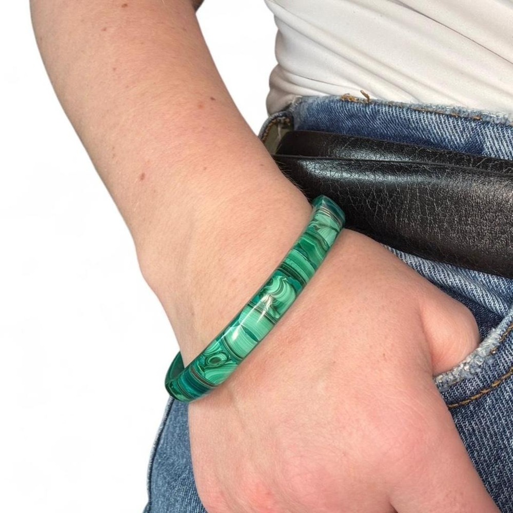 VINTAGE 1970s‎ MALACHITE GREEN STONE INLAY BANGLE BRACELET